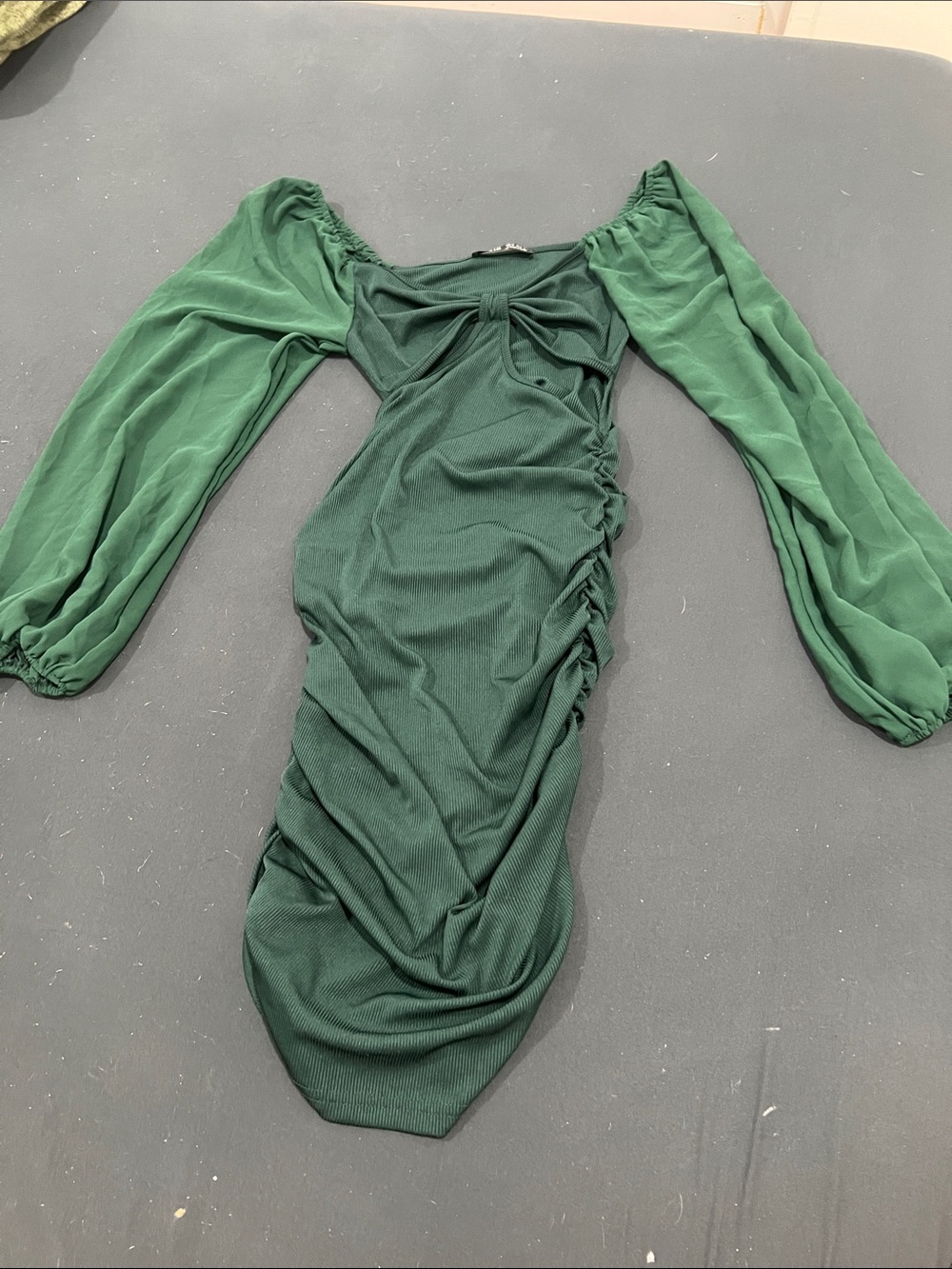 SHEIN Dark Green Long Sleeve Ruched Bodycon Dress